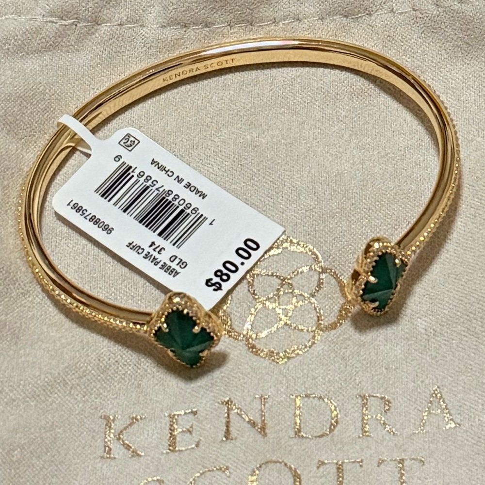 NWT Kendra Scott Abbie Gold Pave Frame Cuff Bracelet in Green Illusion - Picture 3 of 8